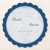 Marine en wit zandstrand bruiloft kartonnen onderzetters (Voorkant)