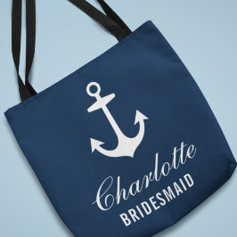 Marine en witte anker bruidsmeisje nautisch tote bag