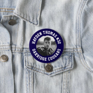 Marine en Witte Atleet Naam Jersey Nummer Foto Ronde Button 7,6 Cm