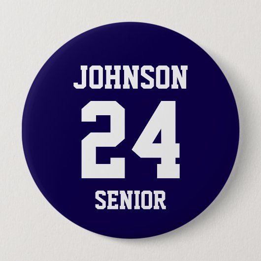 Marine en Witte Atleet Naam Jersey Nummer Ronde Button 4,0 Cm (Voorkant)