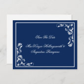 Marine en witte bloemen redden de datum aankondigingskaart (Voorkant / Achterkant)