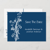 Marine en witte bloemen redden de datum aankondigingskaart (Voorkant / Achterkant)