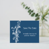 Marine en witte bloemen redden de datum aankondigingskaart (Staand voorkant)