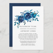 Marine en witte bloemrijke beperkte huwelijksgaste aankondiging (Voorkant / Achterkant)