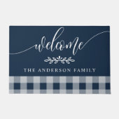 Marine en witte Buffalo geruite welkomspersoonlijk Deurmat (Voorkant)