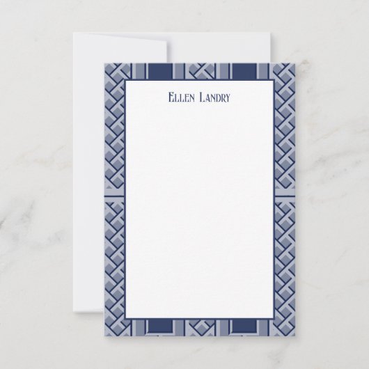 Marine en Witte Chinoiserie Bamboe Patroon Bedankkaart (Voorkant)