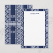 Marine en Witte Chinoiserie Bamboe Patroon Bedankkaart (Voorkant / Achterkant)