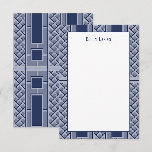 Marine en Witte Chinoiserie Bamboe Patroon Bedankkaart (Voorkant / Achterkant)