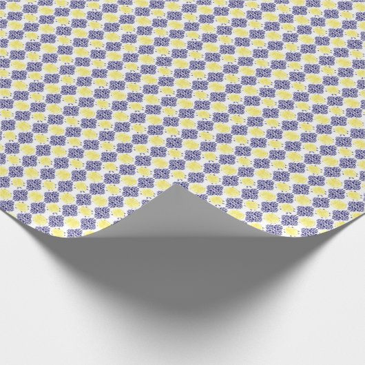 Marine en Witte Damast Lemon Patroon Cadeaupapier (Hoek)