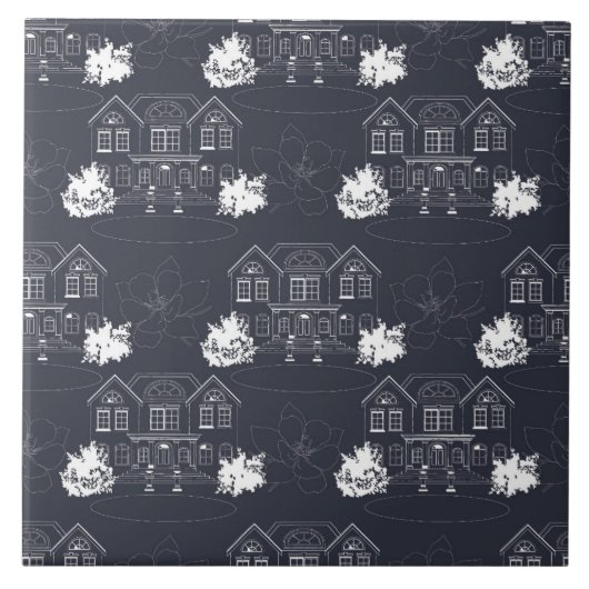 Marine en Witte Duplex Huizen Tegeltje (Voorkant)