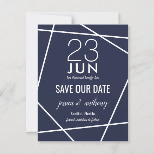Marine en Witte Eenvoudige Geometrische Save the D Date
