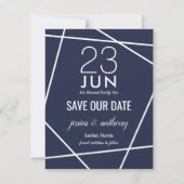 Marine en Witte Eenvoudige Geometrische Save the D Save The Date (Voorkant)