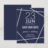 Marine en Witte Eenvoudige Geometrische Save the D Save The Date (Voorkant / Achterkant)