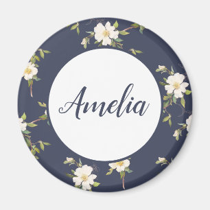 marine en witte Floral Magneet