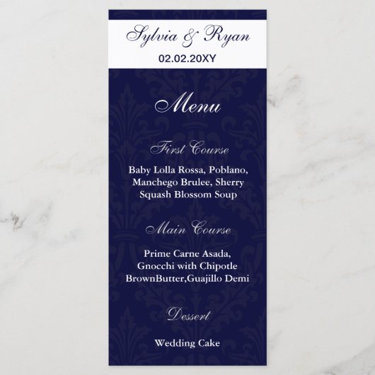 marine en witte foto Trouwmenu's Menu