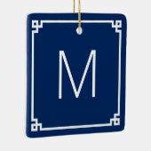 Marine en Witte Griekse Key Border Monogram Foto Keramisch Ornament (Rechts)