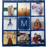 Marine en Witte Griekse Sleutel Monogram 8 Fotocol Douchegordijn (Voorkant)