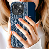 Marine En Witte Heringbone Gepersonaliseerde Naam Case-Mate iPhone Case