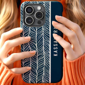 Marine En Witte Heringbone Gepersonaliseerde Naam Case-Mate iPhone Case