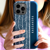 Marine En Witte Heringbone Gepersonaliseerde Naam Case-Mate iPhone Case