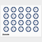 Marine en witte krijtstreep ronde sticker (Vel)