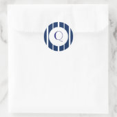 Marine en witte krijtstreep ronde sticker (Tas)