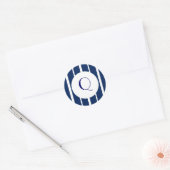 Marine en witte krijtstreep ronde sticker (Envelop)
