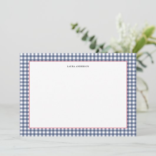 Marine en witte Nautical Gingham flat Bedankkaart (Staand voorkant)