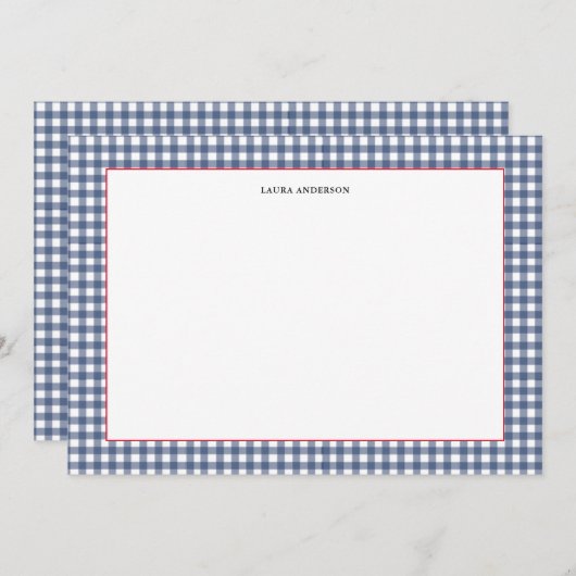 Marine en witte Nautical Gingham flat Bedankkaart (Voorkant / Achterkant)