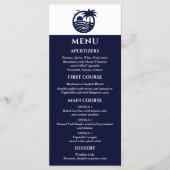 Marine en Witte Palm Tree Coastal Wedding Menu (Voorkant)