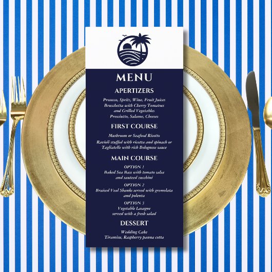 Marine en Witte Palm Tree Coastal Wedding Menu