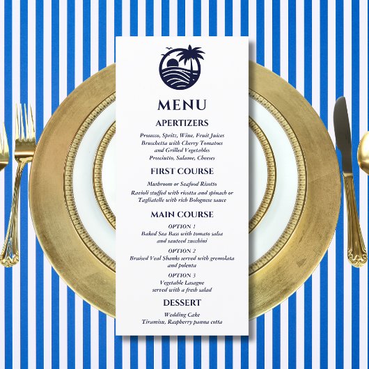 Marine en Witte Palm Tree Coastal Wedding Menu