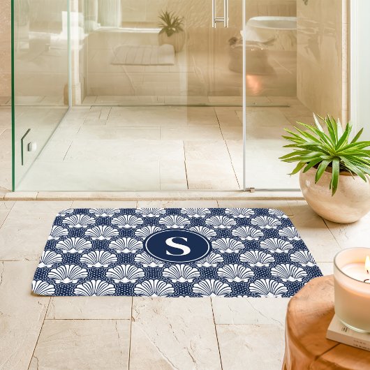 Marine en witte schelp kustmonogram badmat