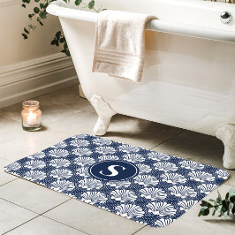 Marine en witte schelp kustmonogram badmat