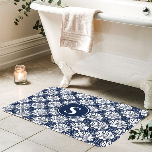 Marine en witte schelp kustmonogram badmat