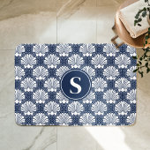 Marine en witte schelp kustmonogram badmat