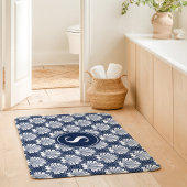 Marine en witte schelp kustmonogram badmat