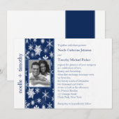 Marine en witte sneeuwvlokken foto bruiloft uitnod kaart (Voorkant / Achterkant)