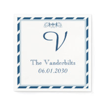 Marine en witte streep Monogram bruiloft servet