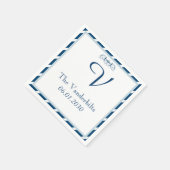 Marine en witte streep Monogram bruiloft servet (Hoek)