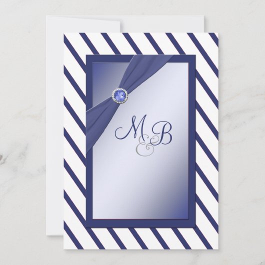 Marine en Witte Streep Monogrammed Uitnodiging (Voorkant)