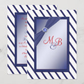 Marine en Witte Streep Monogrammed Uitnodiging (Voorkant / Achterkant)