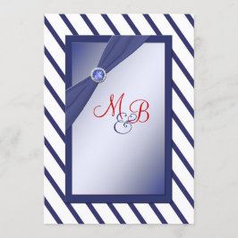 Marine en Witte Streep Monogrammed Uitnodiging