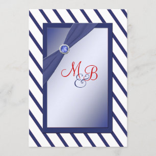 Marine en Witte Streep Monogrammed Uitnodiging