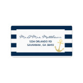 Marine en Witte Streep Nautisch Goud Anker Adres Etiket (Voorkant)