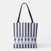 Marine en Witte Strepen Zeepaardje Nautisch Tote Bag (Achterkant)