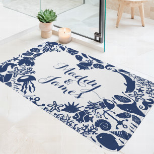Marine en witte zeedieren koppel hartmonogram badmat