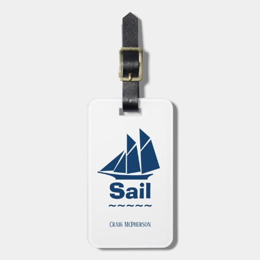 Marine en witte zeilboot bagagelabel (Voorkant verticaal)