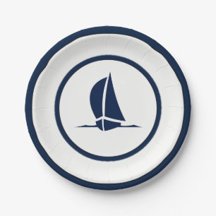 Marine en Witte Zeilboot Papieren Bordje