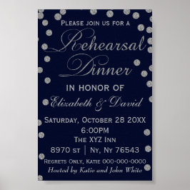 Marine en Zilver Glitter Oefenavond Eetkamer Bord Poster